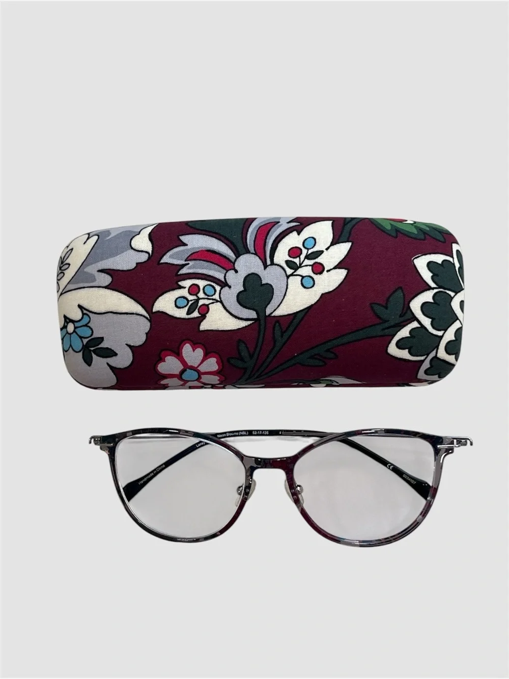 Vera Bradley Eyeglasses Bordeaux Blooms Clamshell Hard Shell Eyeglass
